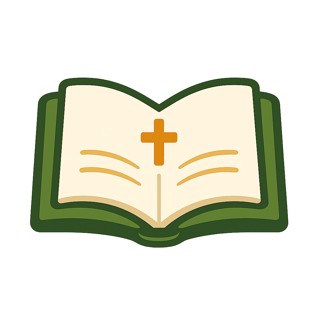 An open Bible with a cross